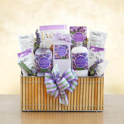 Lavender Spa Gift Basket with Cookies & Tea for Her