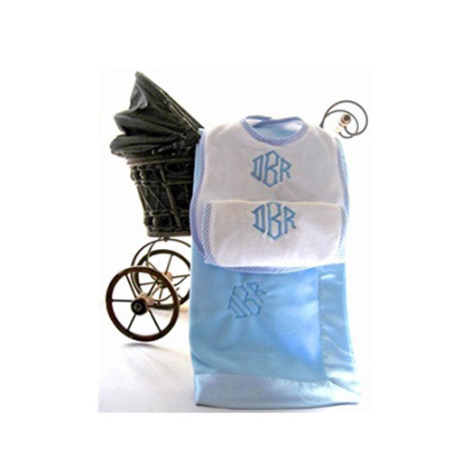 Heirloom Monogrammed Baby Blanket Set (Blue)