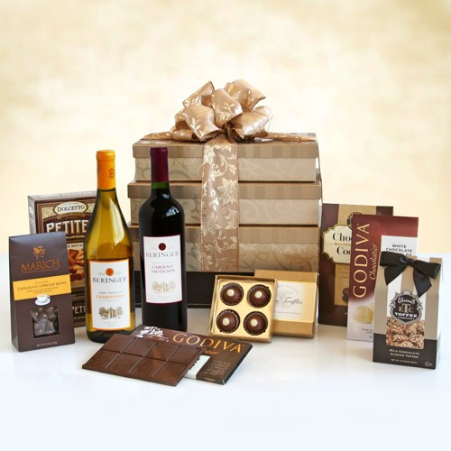 Chardonnay & Cabernet & Godiva Chocolate Gift Tower