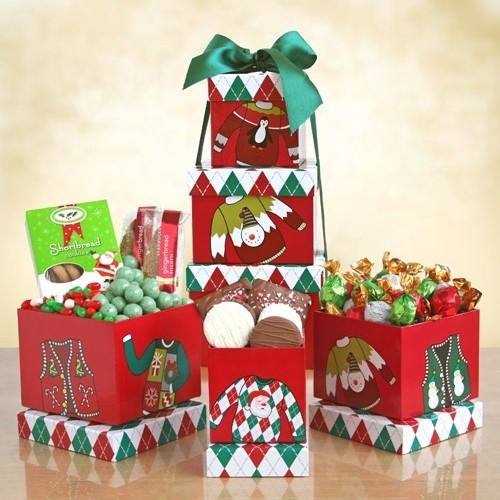 Ugly Sweater Christmas Gift Tower of Sweets & Chocolate