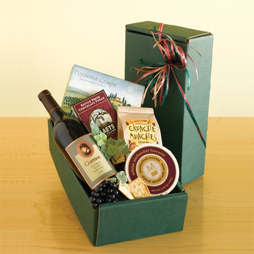 Fine Red Wine & Tasty Treats Gift Basket 
