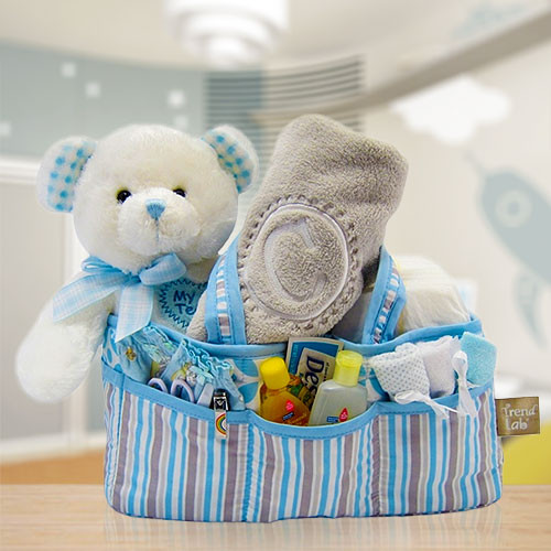 His First Diaper Caddy and Bear for Baby Boy