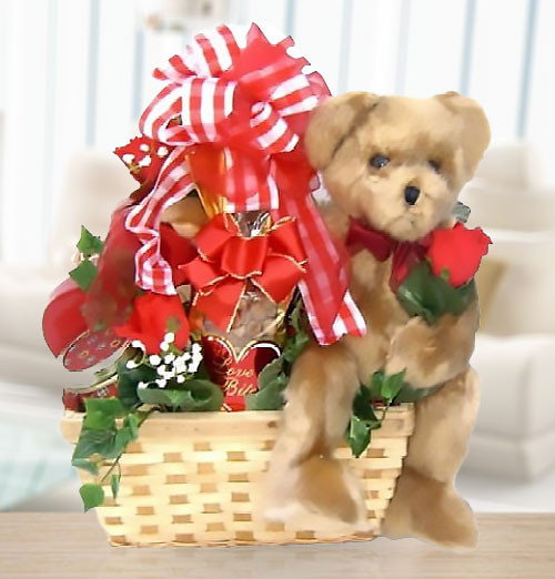 Bear, Cookies & More for a Romantic Night Gift Basket
