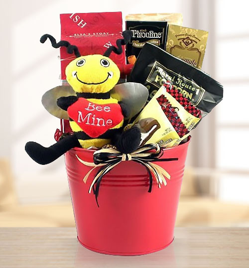 Sweets & Nuts Romantic Gift Basket with Plush Bee