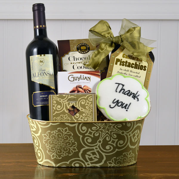 Thank You Merlot Wine Gift Basket of Delights