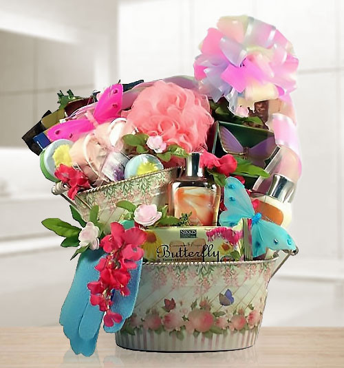 Luxury Spa Gourmet Gift Basket with Flowers & Candles