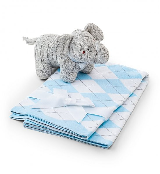 Gentle Elephant and Argyle Baby Blanket for Boys