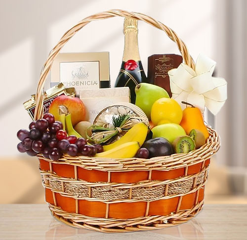 Fine Champagne & Fruit Gourmet Gift Basket