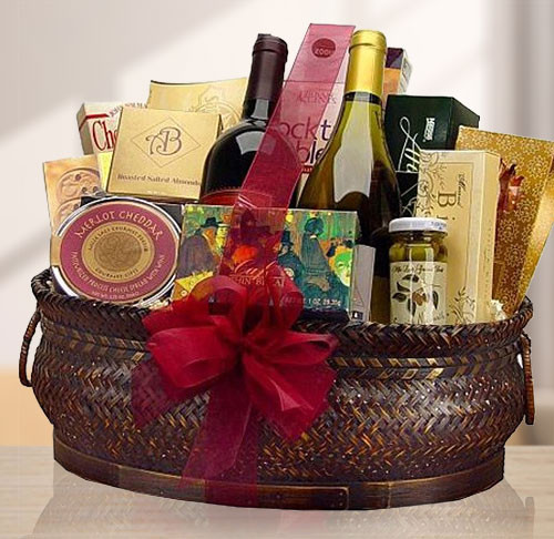 Luxury Red & White Wine Gourmet Gift Basket