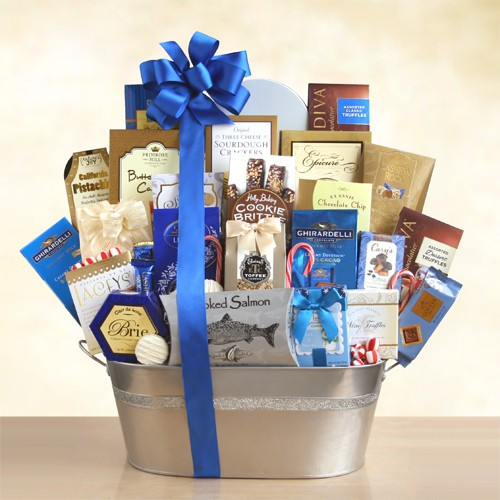 Wow! Silver & Blue Gourmet Holiday Gift Basket