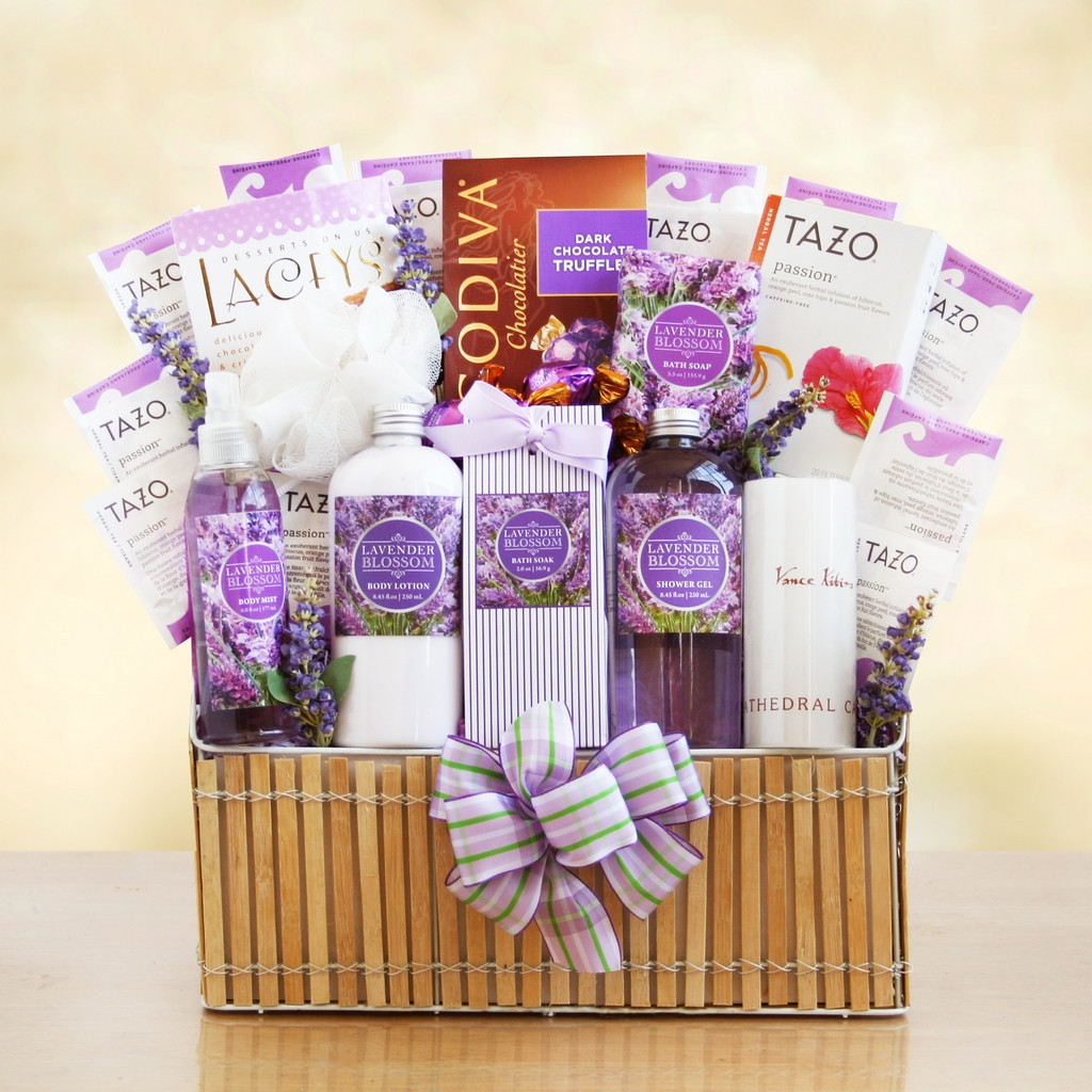 Ultimate Lavender Spa Gift Basket with Cookies & Tea for Her