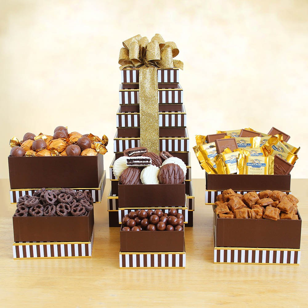 Godiva and Ghirardelli Chocolate Gift Tower