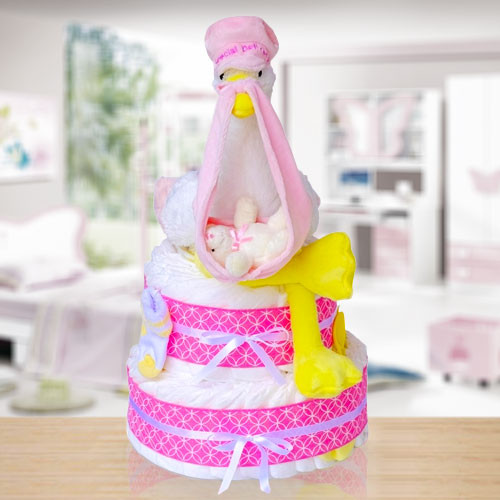 Right To Your Doorstep Delivery Two Tier Diaper Cake-Girl