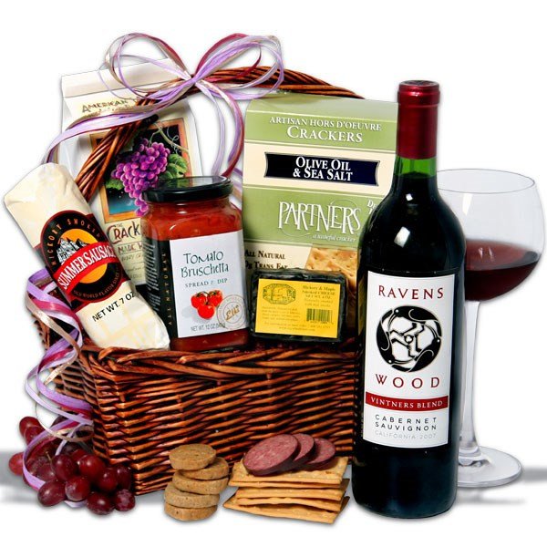 Red Wine and Complementary Bites Gift Basket